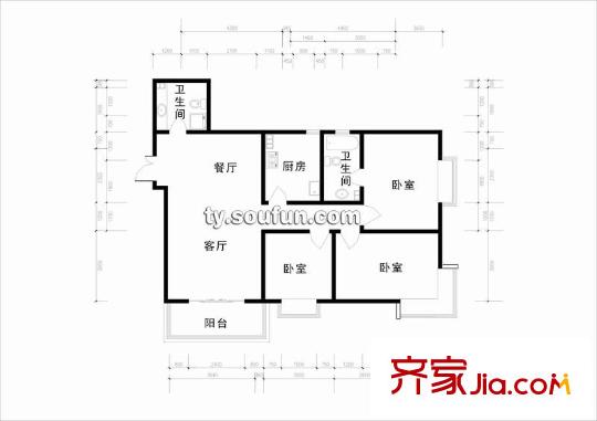 祥和名邸戶型圖戶型圖 3室2廳2衛(wèi)1廚