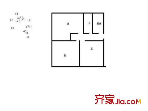 體育路海校宿舍戶型圖600x600 3室1廳1衛(wèi)1廚