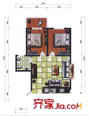 自由度戶型圖F戶型 2室1廳1衛(wèi)1廚
