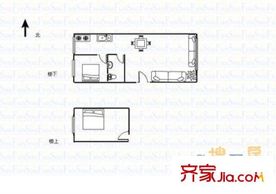勝利橋東統(tǒng)計局宿舍 1室 戶型圖