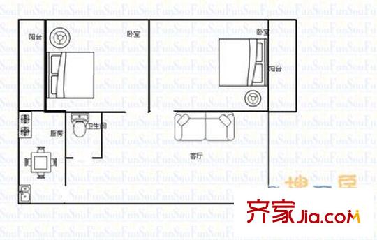 三墻路電力宿舍 2室 戶型圖