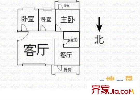 省高級人民法院宿舍 3室 戶型圖