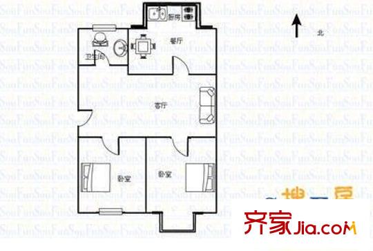 省外經(jīng)貿(mào)小區(qū) 2室 戶型圖