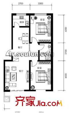 樂活城戶型圖A 2室2廳1衛(wèi)1廚