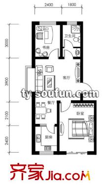 樂活城戶型圖B 2室2廳1衛(wèi)1廚