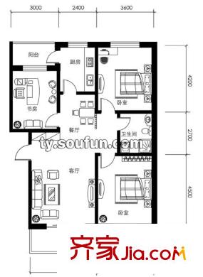 樂活城戶型圖E 3室2廳1衛(wèi)1廚
