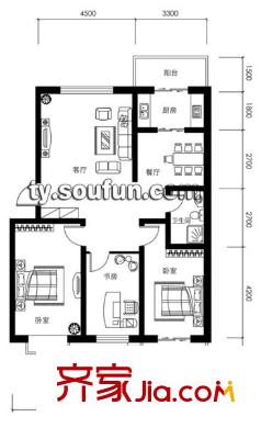 樂活城戶型圖F 3室2廳1衛(wèi)1廚