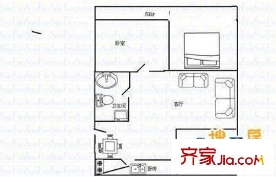 晉劇院宿舍 3室 戶型圖