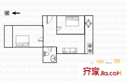 會計函授學(xué)校宿舍 2室 戶型圖