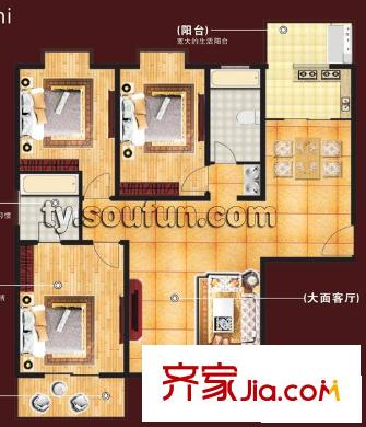 翰庭戶型圖D戶型 3室2廳2衛(wèi)