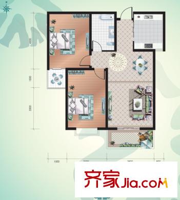郡宇萬象城戶型圖7-F 2室2廳1衛(wèi)1廚