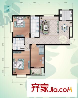 郡宇萬象城戶型圖7-E 3室2廳2衛(wèi)1廚