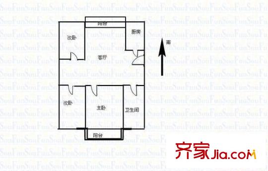 雙塔北路鐵路宿舍 3室 戶型圖