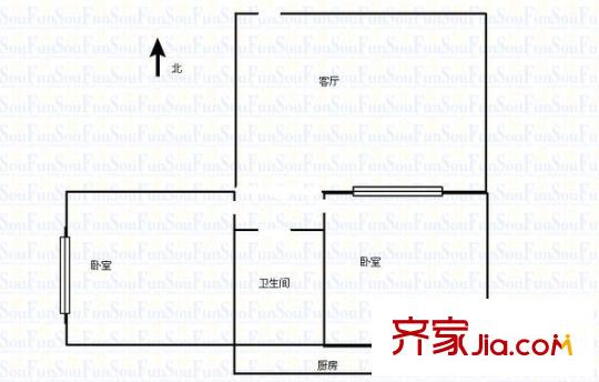 雙塔北路鐵路宿舍 2室 戶型圖