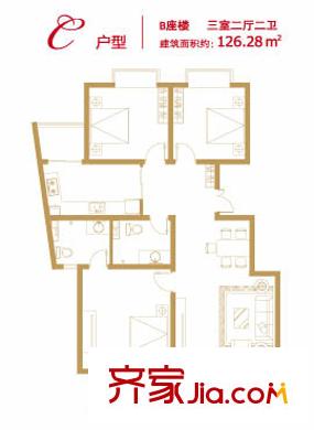香悅瀾溪戶型圖B-C 3室2廳2衛(wèi)1廚