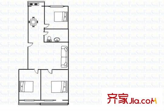 太原長(zhǎng)城光電子工業(yè)公司宿舍 3室 戶型圖