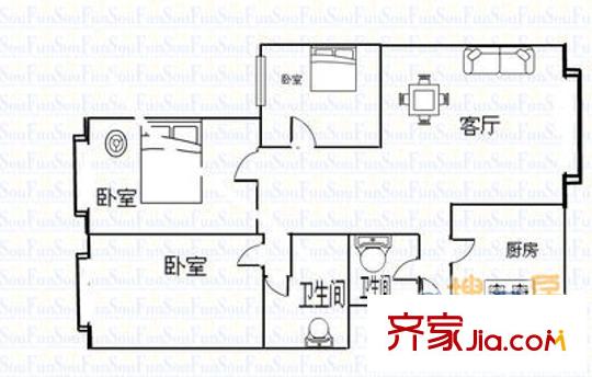 山西省醫(yī)藥公司住宅小區(qū) 3室 戶型圖