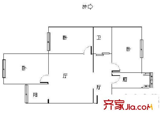 中國電子科技三十三研究所宿舍區(qū) 3室 戶型圖