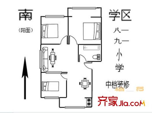 中國電子科技三十三研究所宿舍區(qū) 3室 戶型圖