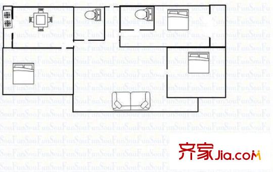 建南鐵路宿舍 3室 戶型圖