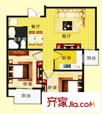 軍景苑戶型圖C戶型 2室2廳1衛(wèi)1廚