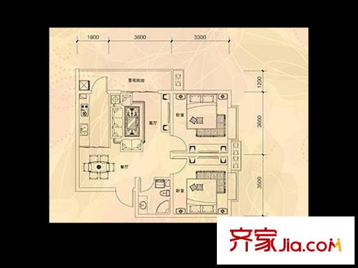 金林佳園戶型圖2期D戶型 2室2廳1衛(wèi)1廚
