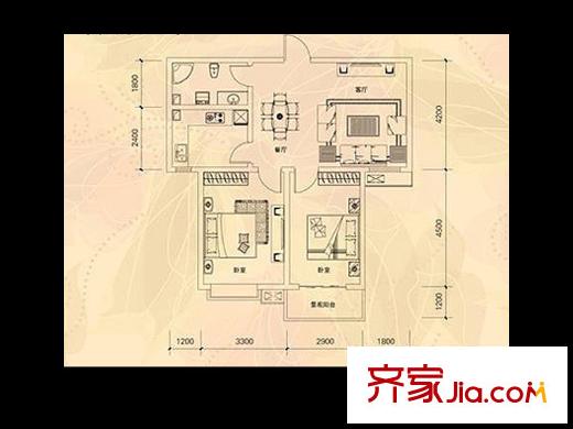 金林佳園戶型圖2期B戶型 2室2廳1衛(wèi)1廚