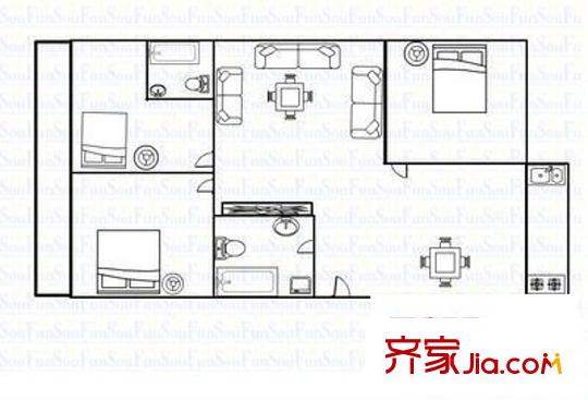 晉泉小區(qū) 2室 戶型圖