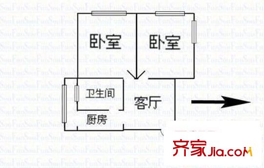 交通干部學(xué)校宿舍 2室 戶型圖