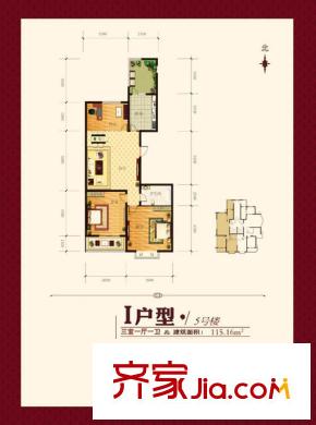 橄欖季戶型圖I戶型 3室1廳1衛(wèi)1廚