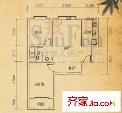 翰府戶型圖A座Ｄ戶型 2室2廳1衛(wèi)1廚