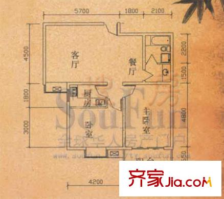 翰府戶型圖Ａ座Ｅ戶型 2室2廳1衛(wèi)1廚