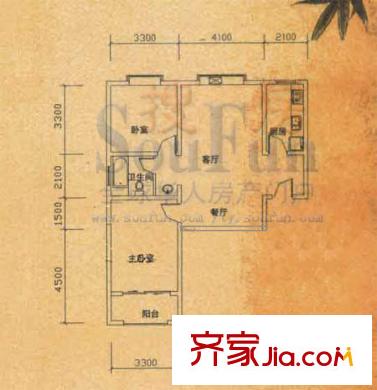 翰府戶型圖A座A戶型 2室2廳1衛(wèi)1廚