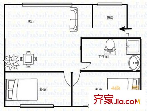 鐵三局八一院小區(qū) 2室 戶型圖