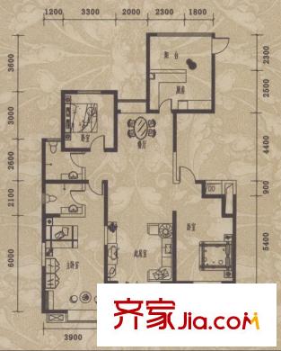 安泰花園戶型圖4#樓D戶型 3室2廳2衛(wèi)1廚