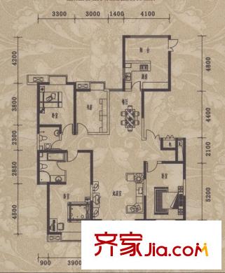 安泰花園戶型圖5#樓E戶型 4室2廳2衛(wèi)1廚