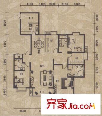 安泰花園戶型圖5#樓F戶型 5室2廳3衛(wèi)1廚