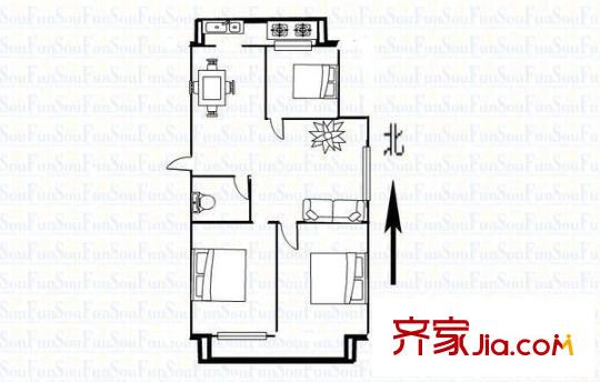 少管所宿舍 3室 戶型圖