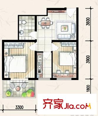 7080國際青年城戶型圖E戶型67.85平方米 2室