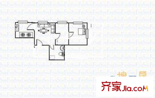 207所家屬樓戶型圖207戶型 2室1廳1衛(wèi)