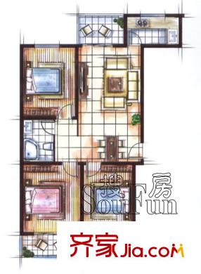 迎澤熙園E戶型三室兩廳兩衛(wèi)