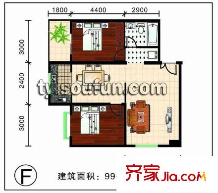 天和學(xué)府苑戶型圖F戶型 2室2廳1衛(wèi)