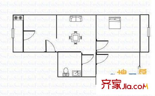 上敦化坊鐵路小區(qū) 2室 戶型圖