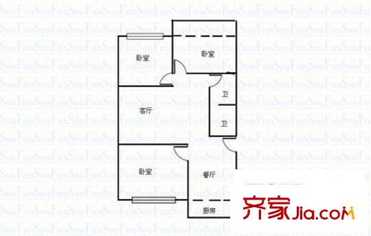 上敦化坊鐵路小區(qū) 2室 戶型圖