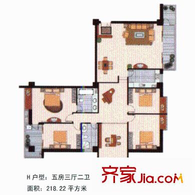 逸居時(shí)代戶(hù)型圖5室3廳2衛(wèi)