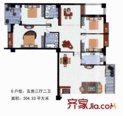 逸居時(shí)代戶(hù)型圖5室3廳2衛(wèi)