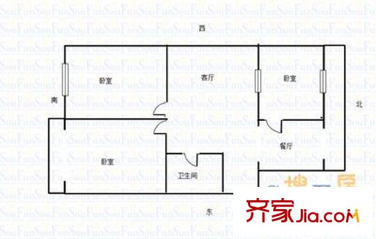 下元糧油宿舍 3室 戶型圖