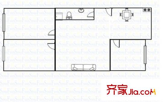下元糧油宿舍 3室 戶型圖