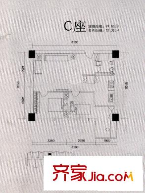 學院國際戶型圖2室1廳1衛(wèi)1廚