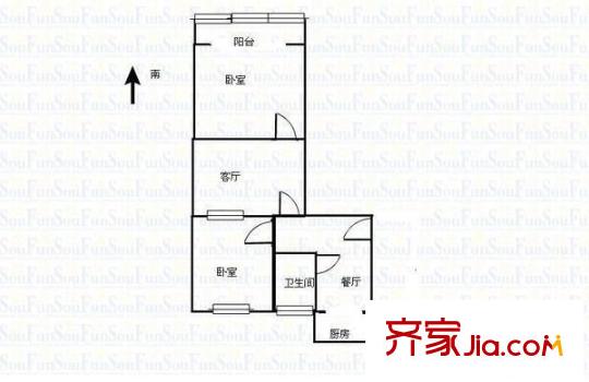 電機(jī)廠宿舍 2室 戶型圖